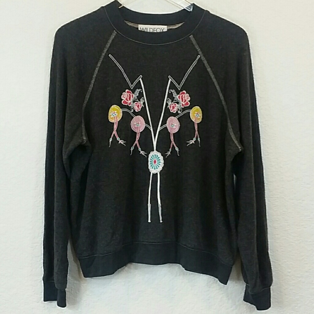 Wildfox S Bolo Tie On Black Sweater Burnout Small - Picture 1 of 8